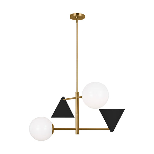 Visual Comfort & Co. Studio Collection Cosmo mid-century modern 4-light indoor dimmable medium ceiling chandelier in burnished brass gold f