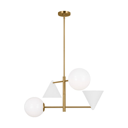 Visual Comfort & Co. Studio Collection Cosmo mid-century modern 4-light indoor dimmable medium ceiling chandelier in burnished brass gold f