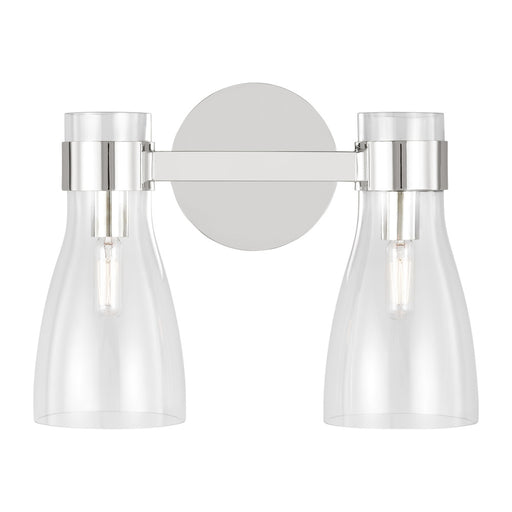 Visual Comfort & Co. Studio Collection Moritz mid-century modern 2-light indoor dimmable bath vanity wall sconce in polished nickel silver