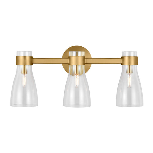 Visual Comfort & Co. Studio Collection Moritz mid-century modern 3-light indoor dimmable bath vanity wall sconce in burnished brass gold fi