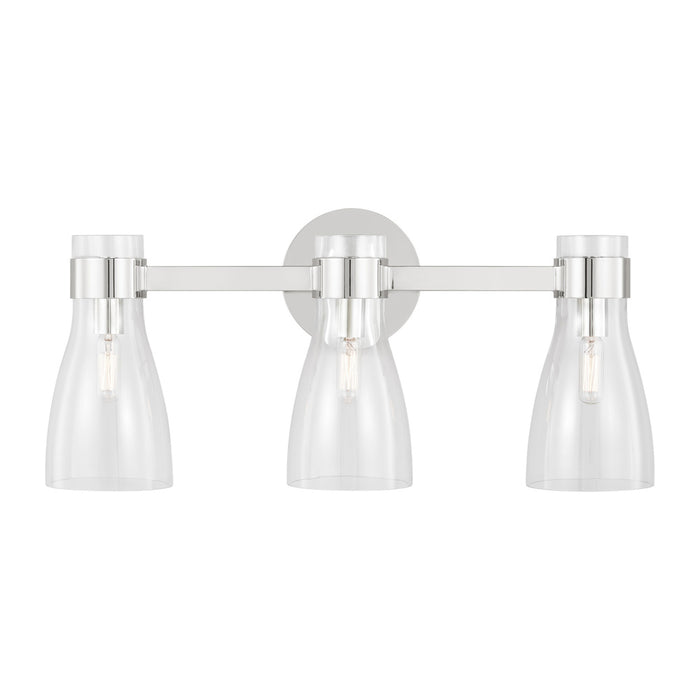 Visual Comfort & Co. Studio Collection Moritz mid-century modern 3-light indoor dimmable bath vanity wall sconce in polished nickel silver