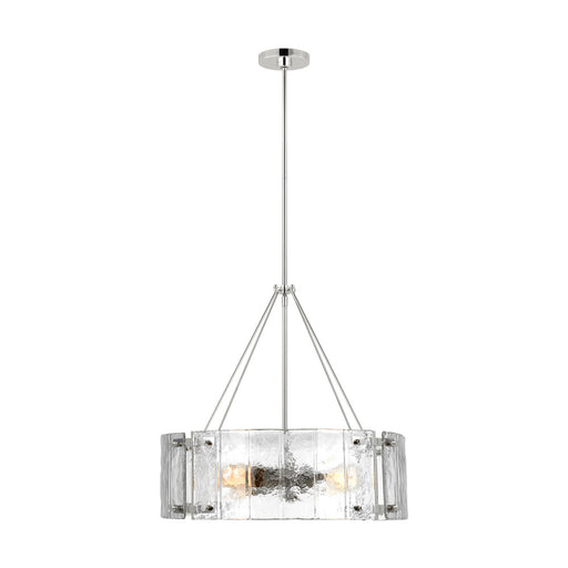 Visual Comfort & Co. Studio Collection Calvert transitional 4-light indoor dimmable medium ceiling chandelier in polished nickel silver fin