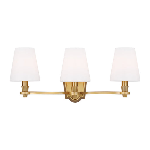 Visual Comfort & Co. Studio Collection Paisley transitional dimmable indoor 3-light vanity bath fixture in a burnished brass finish with mi