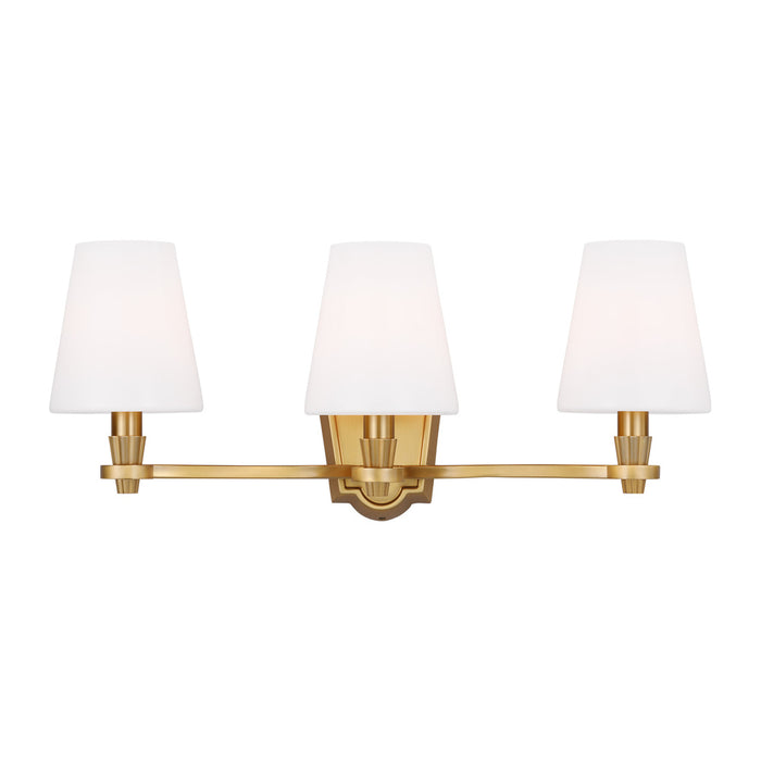 Visual Comfort & Co. Studio Collection Paisley transitional dimmable indoor 3-light vanity bath fixture in a burnished brass finish with mi