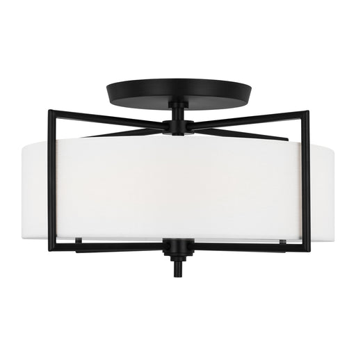 Visual Comfort & Co. Studio Collection Perno midcentury 3-light indoor dimmable large ceiling semi-flush mount in aged iron grey finish wit