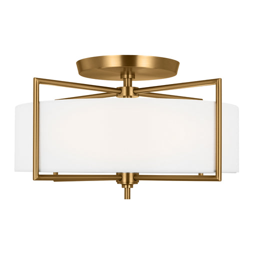 Visual Comfort & Co. Studio Collection Perno midcentury 3-light indoor dimmable large ceiling semi-flush mount in burnished brass gold fini