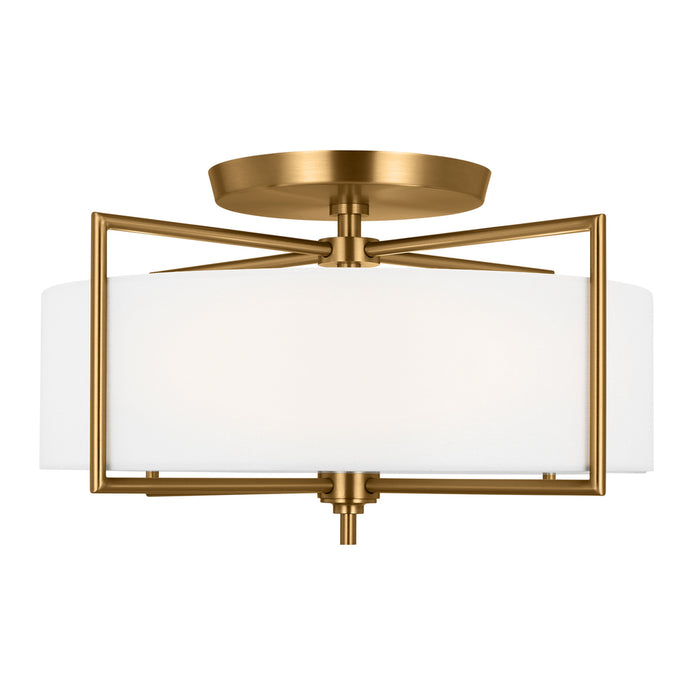 Visual Comfort & Co. Studio Collection Perno midcentury 3-light indoor dimmable large ceiling semi-flush mount in burnished brass gold fini