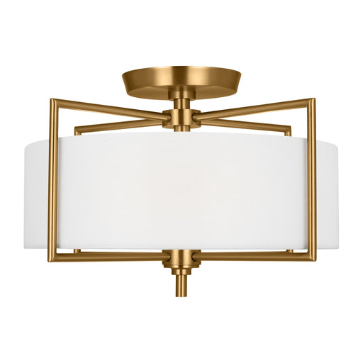 Visual Comfort & Co. Studio Collection Perno midcentury 2-light indoor dimmable medium ceiling semi-flush mount in burnished brass gold fin