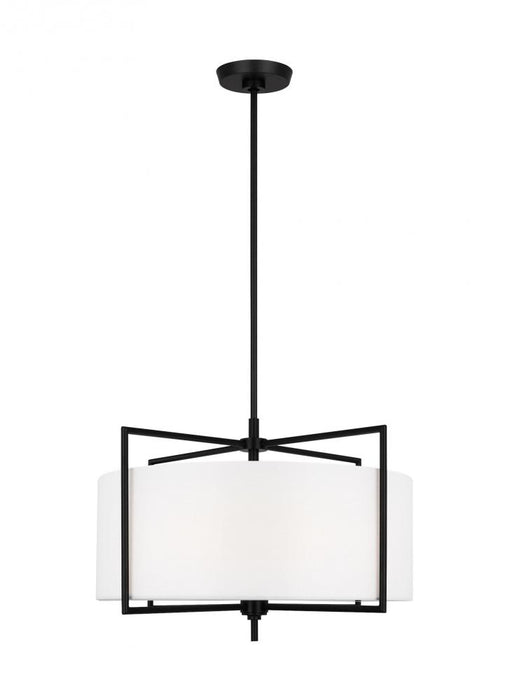 Visual Comfort & Co. Studio Collection Perno midcentury 4-light indoor dimmable medium hanging shade ceiling pendant in aged iron grey fini