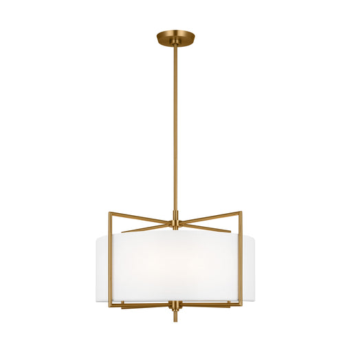 Visual Comfort & Co. Studio Collection Perno midcentury 4-light indoor dimmable medium hanging shade ceiling pendant in burnished brass gol