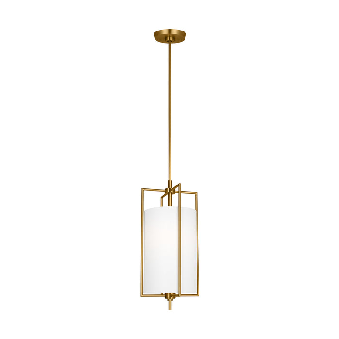 Visual Comfort & Co. Studio Collection Perno midcentury 1-light indoor dimmable small hanging shade ceiling pendant in burnished brass gold