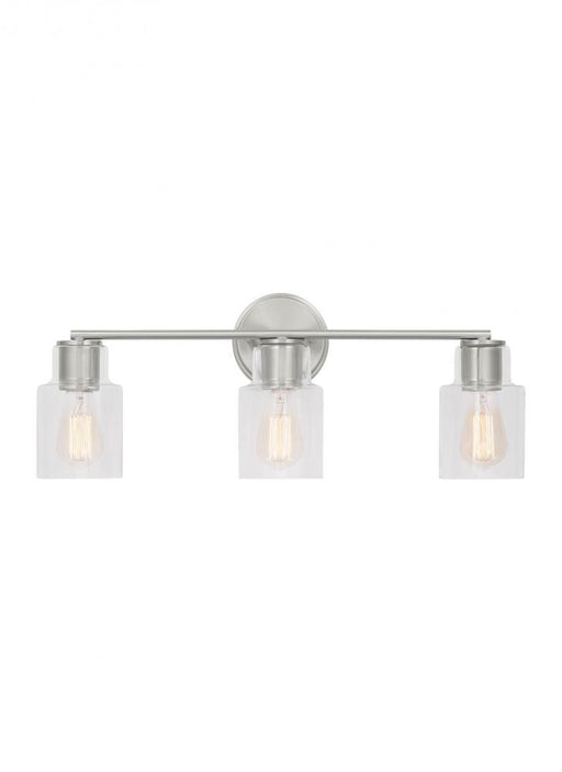 Visual Comfort & Co. Studio Collection Sayward Transitional 3-Light Bath Vanity Wall Sconce in Brushed Steel Silver Finish