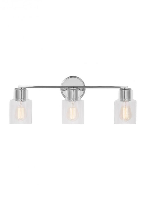 Visual Comfort & Co. Studio Collection Sayward Transitional 3-Light Bath Vanity Wall Sconce in Chrome Finish With Clear Glass Shades