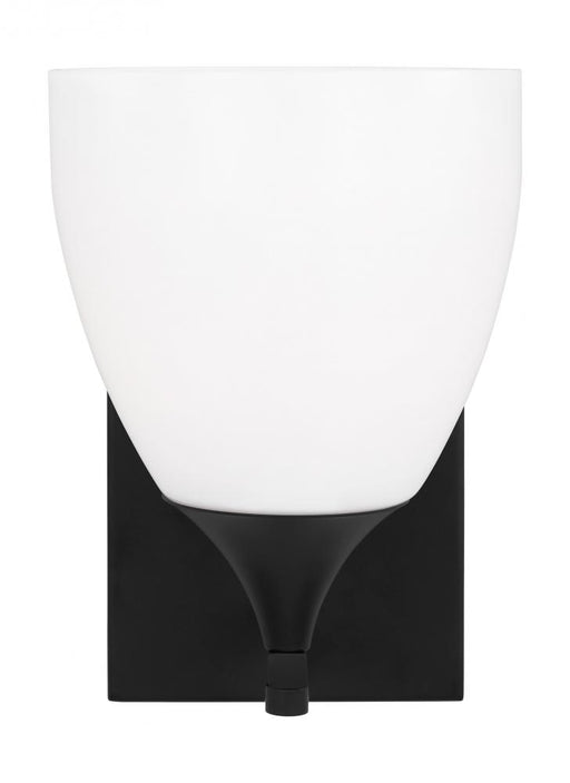 Visual Comfort & Co. Studio Collection Toffino Modern 1-Light Wall Sconce Bath Vanity in Midnight Black Finish With Milk Glass Shade
