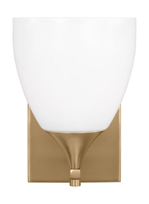Visual Comfort & Co. Studio Collection Toffino Modern 1-Light Wall Sconce Bath Vanity in Satin Brass Gold Finish With Milk Glass Shade