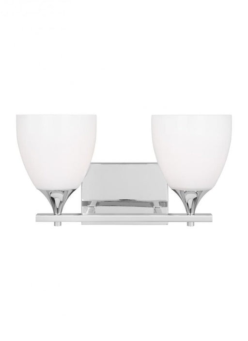 Visual Comfort & Co. Studio Collection Toffino Modern 2-Light Bath Vanity Wall Sconce in Chrome Finish With Milk Glass Shades