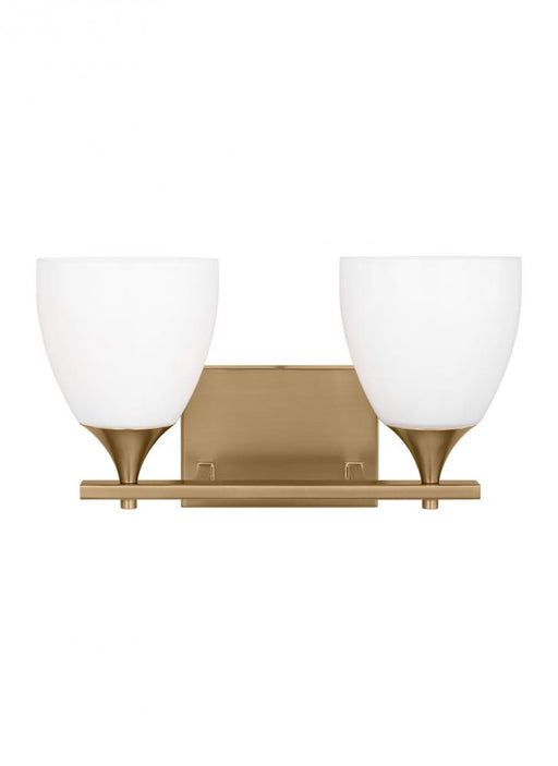 Visual Comfort & Co. Studio Collection Toffino Modern 2-Light Bath Vanity Wall Sconce in Satin Brass Gold Finish With Milk Glass Shades