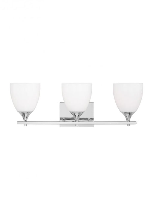 Visual Comfort & Co. Studio Collection Toffino Modern 3-Light Bath Vanity Wall Sconce in Chrome Finish With Milk Glass Shades