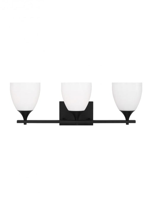 Visual Comfort & Co. Studio Collection Toffino Modern 3-Light Bath Vanity Wall Sconce in Midnight Black Finish With Milk Glass Shades