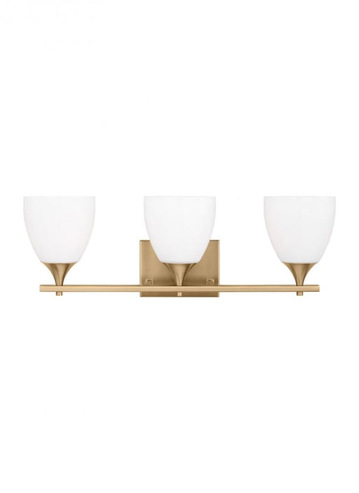 Visual Comfort & Co. Studio Collection Toffino Modern 3-Light Bath Vanity Wall Sconce in Satin Brass Gold Finish With Milk Glass Shades