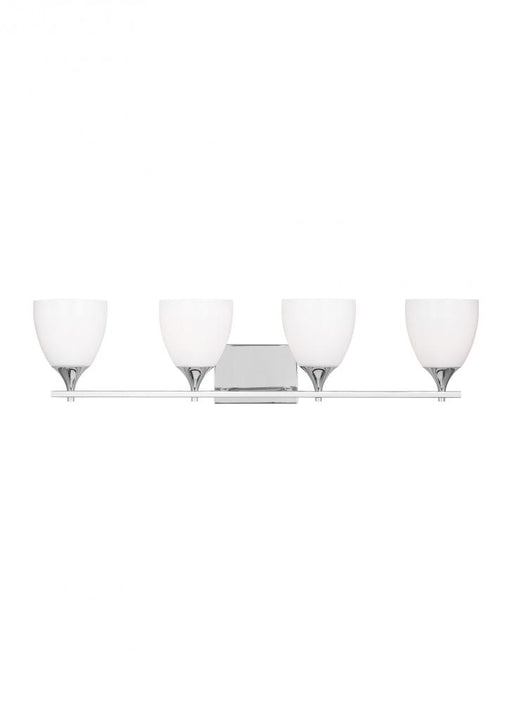 Visual Comfort & Co. Studio Collection Toffino Modern 4-Light Bath Vanity Wall Sconce in Chrome Finish With Milk Glass Shades