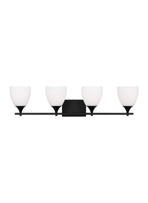 Visual Comfort & Co. Studio Collection Toffino Modern 4-Light Bath Vanity Wall Sconce in Midnight Black Finish With Milk Glass Shades