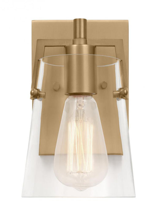 Visual Comfort & Co. Studio Collection Crofton Modern 1-Light Wall Sconce Bath Vanity in Satin Brass Gold With Clear Glass Shade