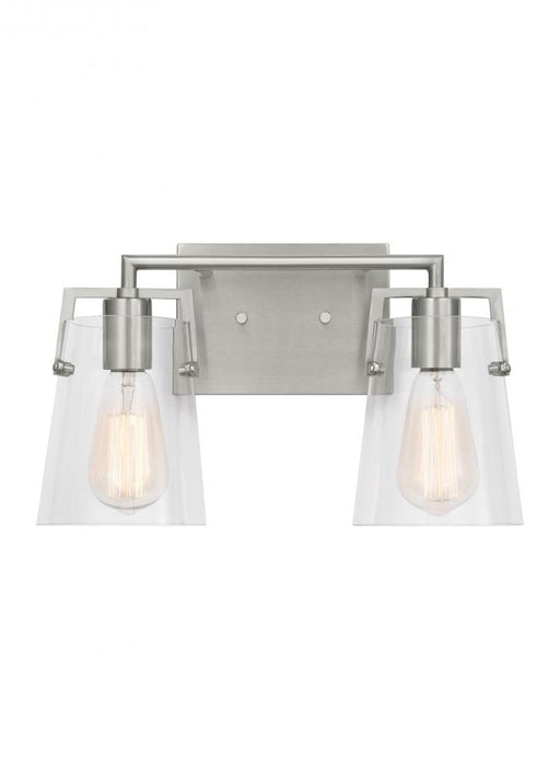 Visual Comfort & Co. Studio Collection Crofton Modern 2-Light Bath Vanity Wall Sconce in Brushed Steel Silver Finish