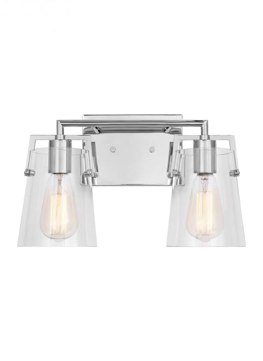 Visual Comfort & Co. Studio Collection Crofton Modern 2-Light Bath Vanity Wall Sconce in Chrome Finish With Clear Glass Shades