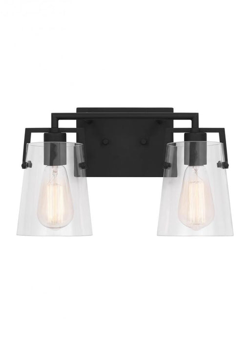 Visual Comfort & Co. Studio Collection Crofton Modern 2-Light Bath Vanity Wall Sconce in Midnight Black Finish With Clear Glass Shades