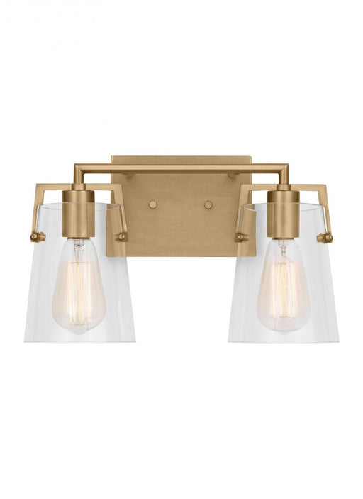Visual Comfort & Co. Studio Collection Crofton Modern 2-Light Bath Vanity Wall Sconce in Satin Brass Gold With Clear Glass Shades