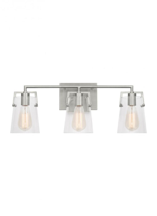 Visual Comfort & Co. Studio Collection Crofton Modern 3-Light Bath Vanity Wall Sconce in Brushed Steel Silver Finish