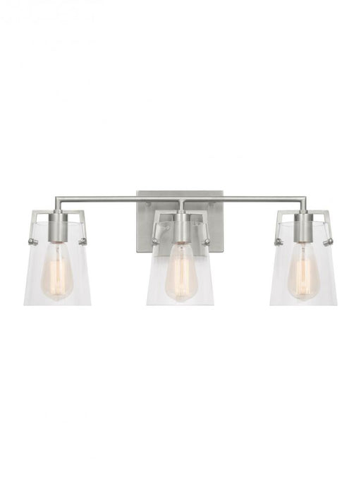 Visual Comfort & Co. Studio Collection Crofton Modern 3-Light Bath Vanity Wall Sconce in Brushed Steel Silver Finish