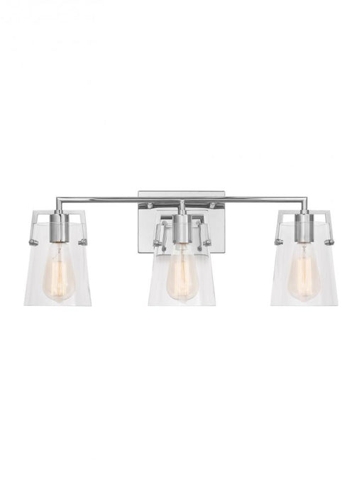 Visual Comfort & Co. Studio Collection Crofton Modern 3-Light Bath Vanity Wall Sconce in Chrome Finish With Clear Glass Shades