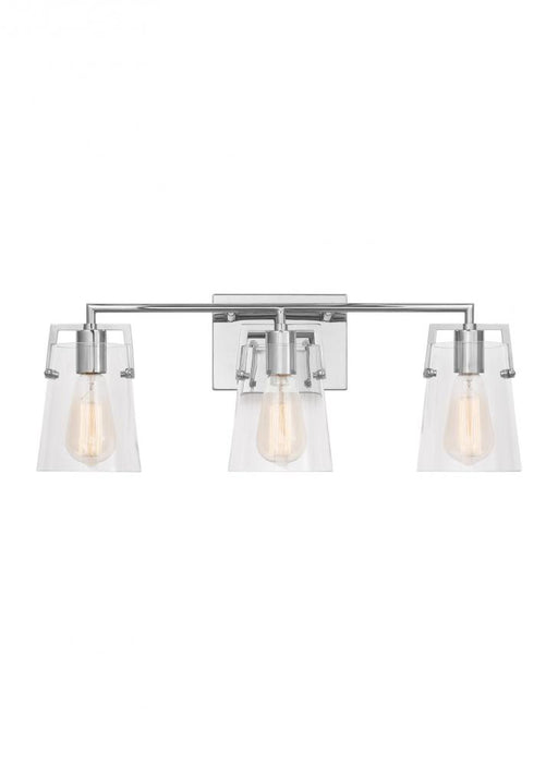 Visual Comfort & Co. Studio Collection Crofton Modern 3-Light Bath Vanity Wall Sconce in Chrome Finish With Clear Glass Shades