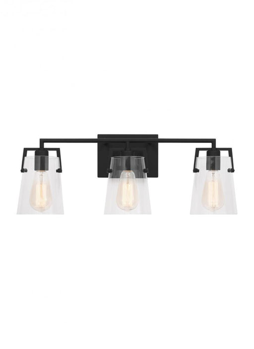 Visual Comfort & Co. Studio Collection Crofton Modern 3-Light Bath Vanity Wall Sconce in Midnight Black Finish With Clear Glass Shades