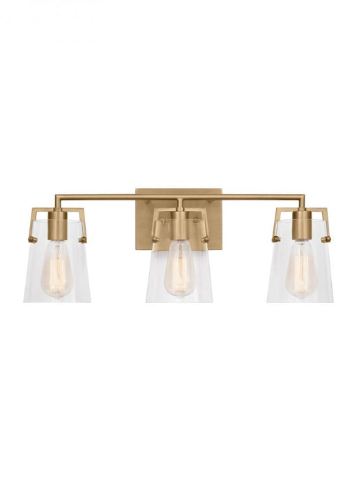 Visual Comfort & Co. Studio Collection Crofton Modern 3-Light Bath Vanity Wall Sconce in Satin Brass Gold With Clear Glass Shades