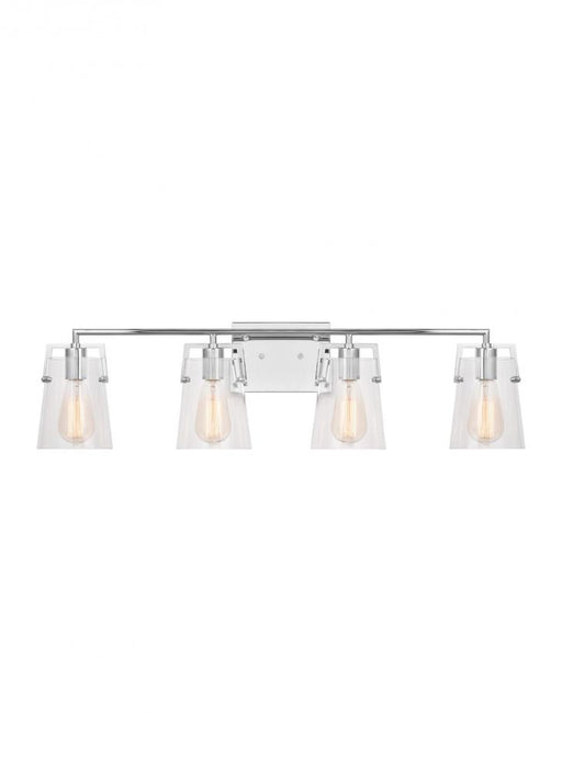 Visual Comfort & Co. Studio Collection Crofton Modern 4-Light Bath Vanity Wall Sconce in Chrome Finish With Clear Glass Shades
