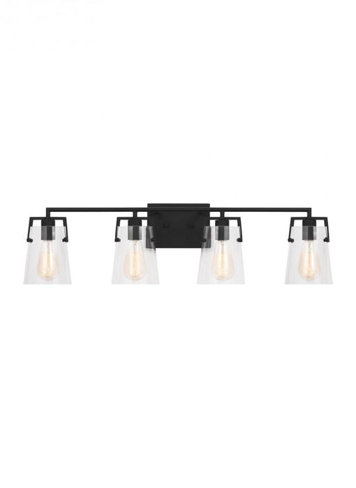Visual Comfort & Co. Studio Collection Crofton Modern 4-Light Bath Vanity Wall Sconce in Midnight Black Finish With Clear Glass Shades