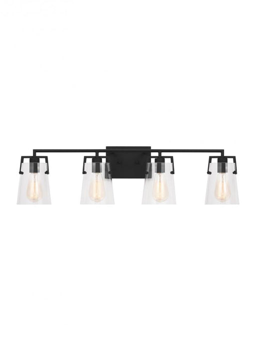 Visual Comfort & Co. Studio Collection Crofton Modern 4-Light Bath Vanity Wall Sconce in Midnight Black Finish With Clear Glass Shades
