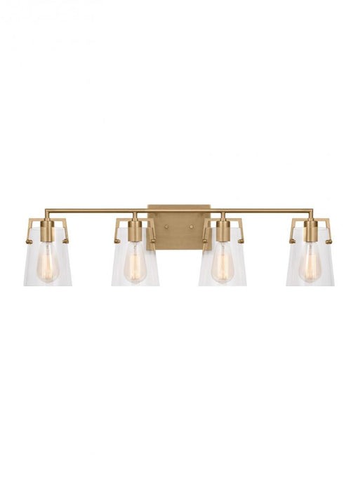 Visual Comfort & Co. Studio Collection Crofton Modern 4-Light Bath Vanity Wall Sconce in Satin Brass Gold With Clear Glass Shades