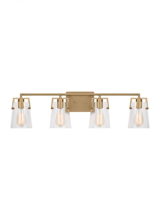 Visual Comfort & Co. Studio Collection Crofton Modern 4-Light Bath Vanity Wall Sconce in Satin Brass Gold With Clear Glass Shades
