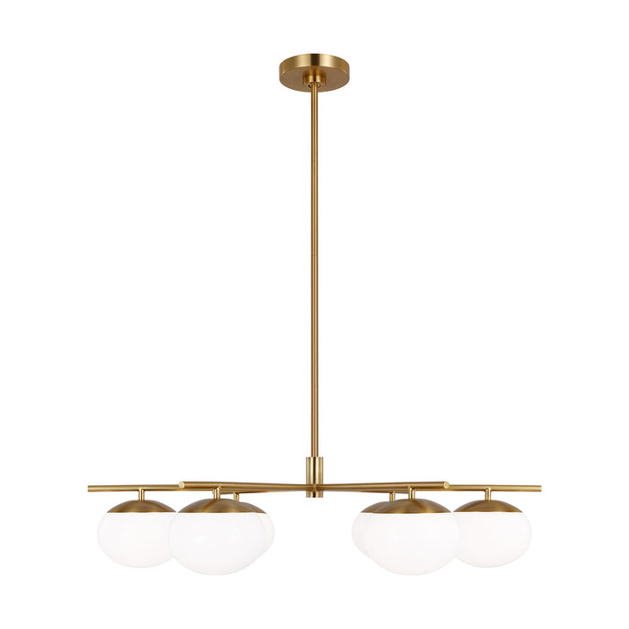 Visual Comfort & Co. Studio Collection Lune modern large indoor dimmable 6-light chandelier in a burnished brass finish and milk white glas