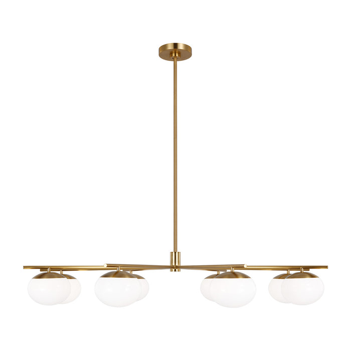 Visual Comfort & Co. Studio Collection Lune modern extra large indoor dimmable eight light chandelier in a burnished brass finish and milk