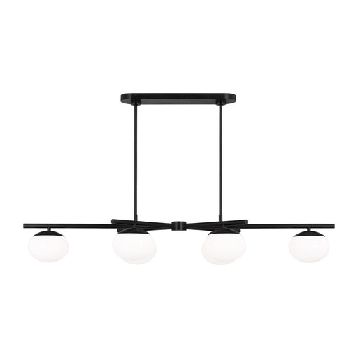 Visual Comfort & Co. Studio Collection Lune modern medium indoor dimmable 4-light linear chandelier in an aged iron finish and milk white g