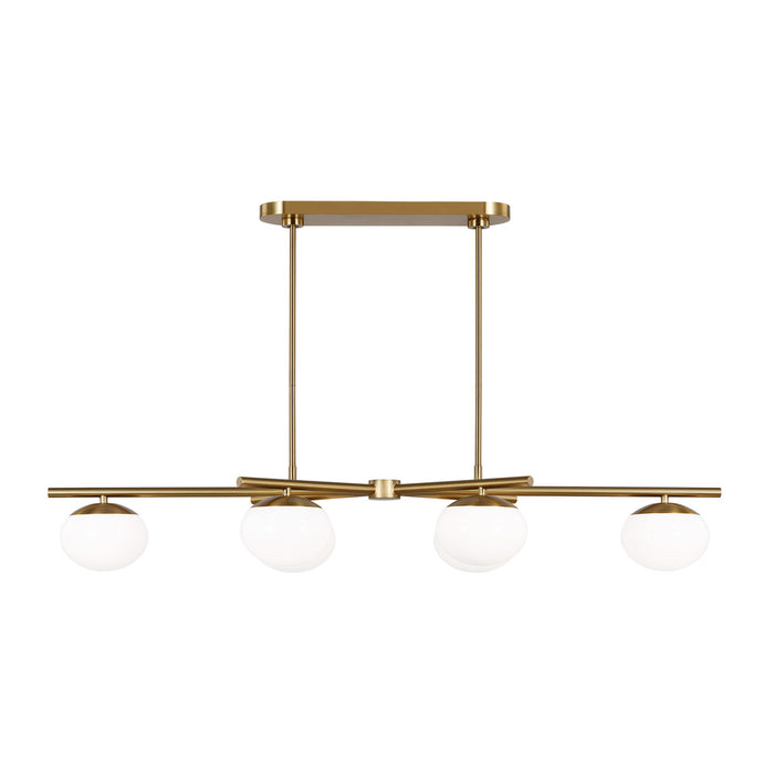 Visual Comfort & Co. Studio Collection Lune modern medium indoor dimmable 4-light linear chandelier in a burnished brass finish and milk wh