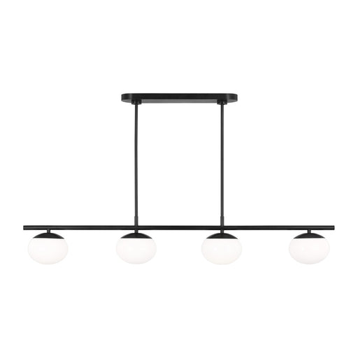 Visual Comfort & Co. Studio Collection Lune modern large indoor dimmable 6-light linear chandelier in an aged iron finish and milk white gl