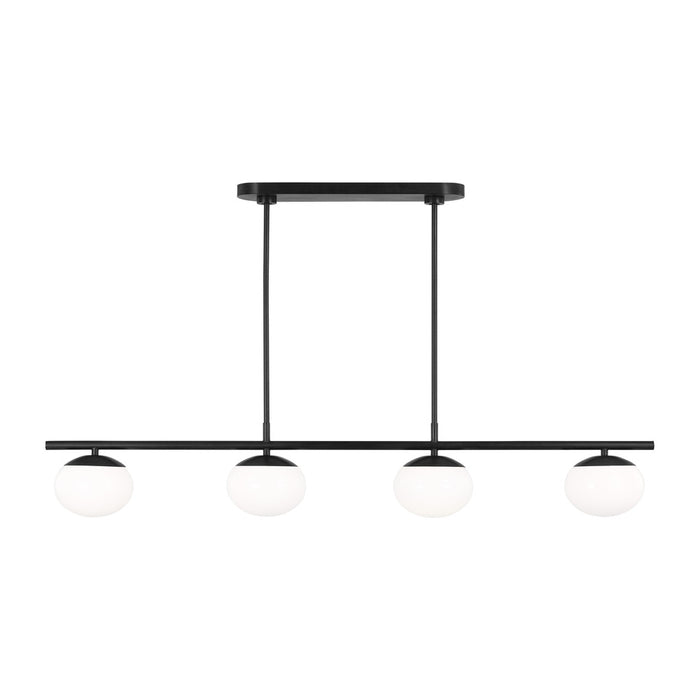 Visual Comfort & Co. Studio Collection Lune modern large indoor dimmable 6-light linear chandelier in an aged iron finish and milk white gl