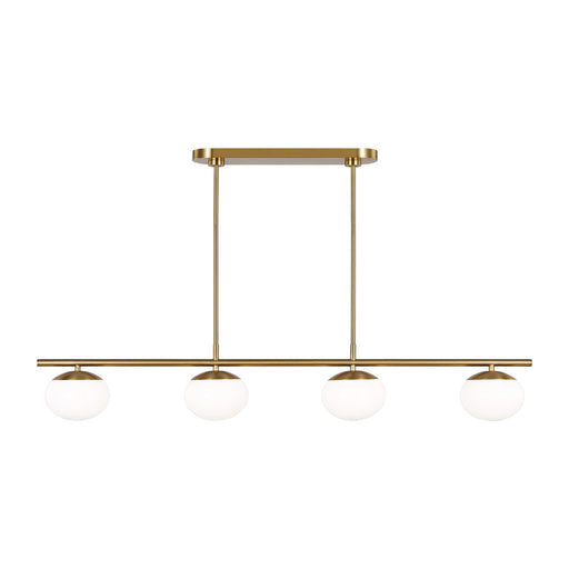 Visual Comfort & Co. Studio Collection Lune modern large indoor dimmable 6-light linear chandelier in a burnished brass finish and milk whi