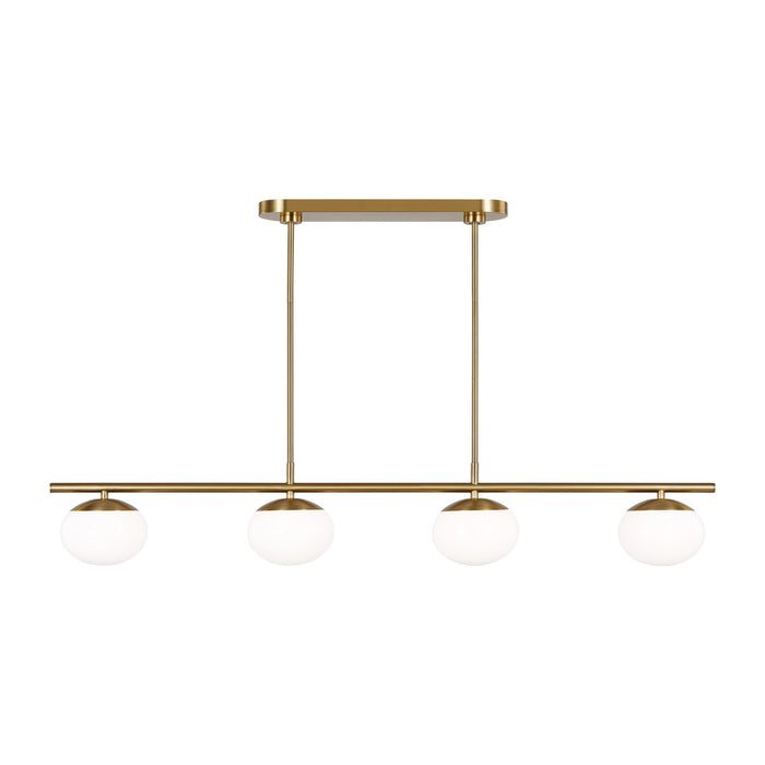 Visual Comfort & Co. Studio Collection Lune modern large indoor dimmable 6-light linear chandelier in a burnished brass finish and milk whi